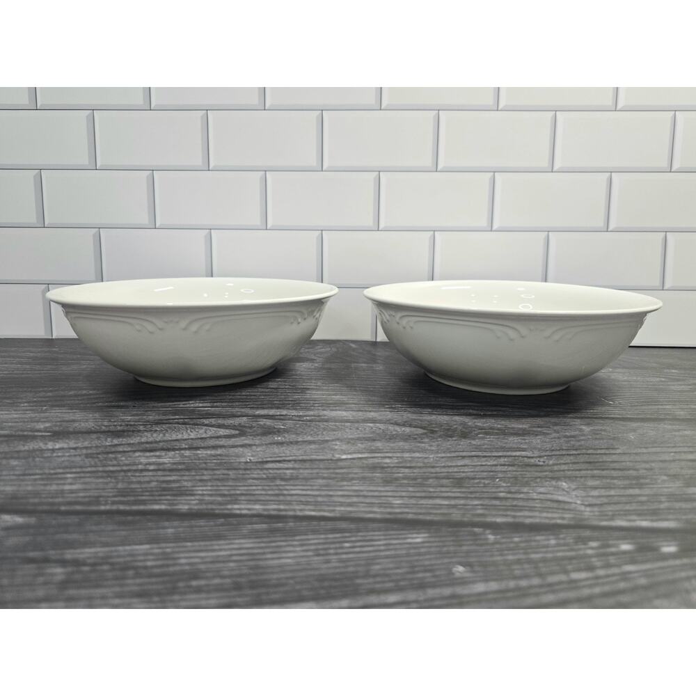 Vintage Pfaltzgraff Filigree White 8.5" Round Vegetable Serving Bowls - Set of 2